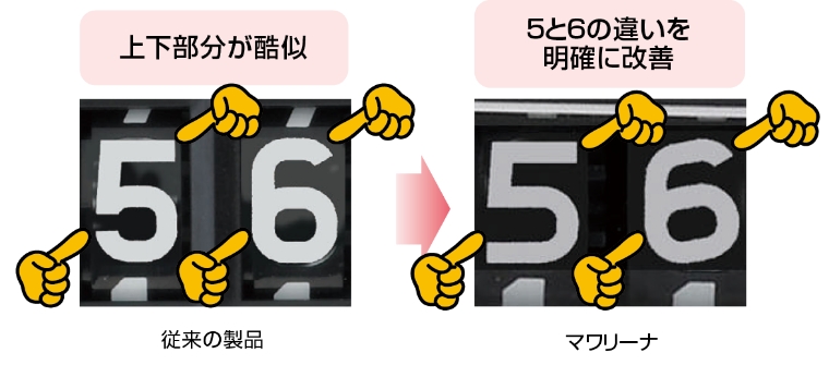 上下部分が酷似／5と6の違いを明確に改善